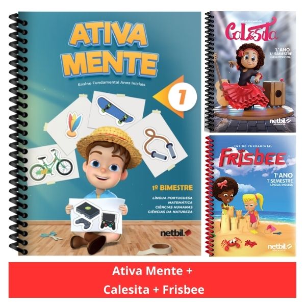 Kit Livro Didático Coleção Ativa Mente + Livro Inglês Coleção Frisbee + Livro Espanhol Coleção Calesita – 1º Ano