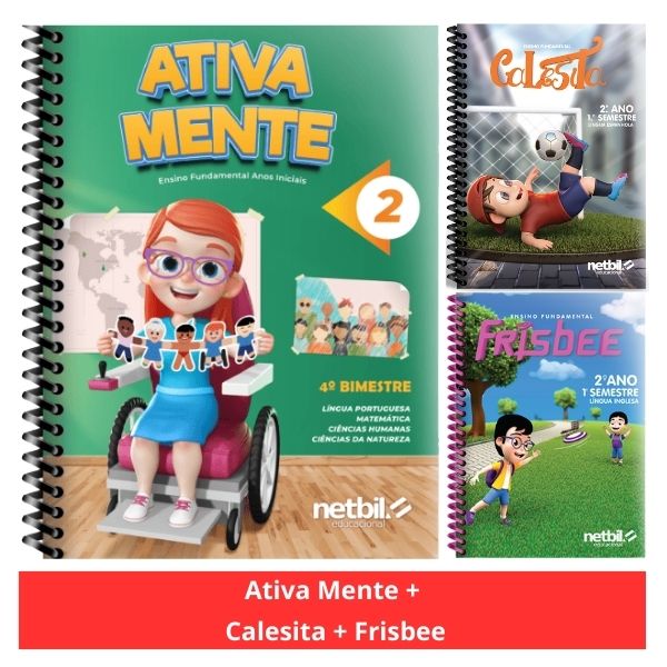Kit Livro Didático Coleção Ativa Mente + Livro Inglês Coleção Frisbee + Livro Espanhol Coleção Calesita – 2º Ano