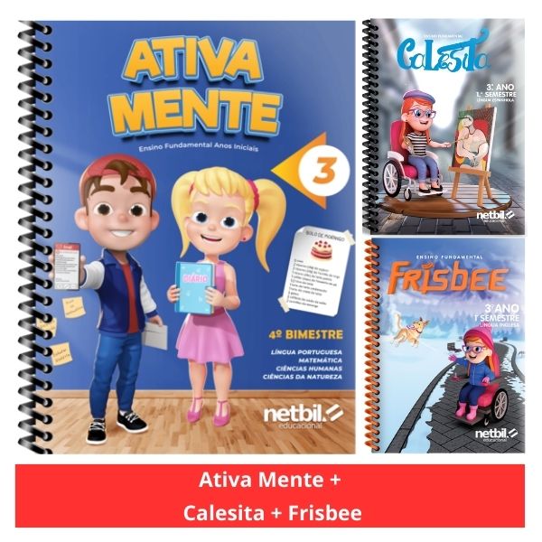 Kit Livro Didático Coleção Ativa Mente + Livro Inglês Coleção Frisbee + Livro Espanhol Coleção Calesita – 3º Ano